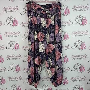 Famulily pants hippie floral lace up detail Floral Women's hippie Pink Purple
